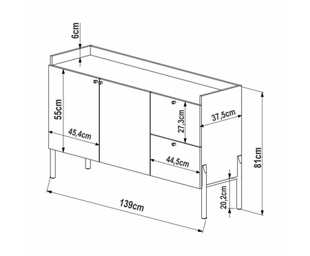 Balcão Buffet com 2 Portas e 2 Gavetas Oslo Hanover | Westwing