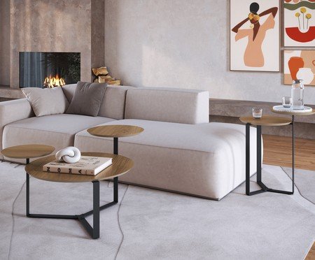 Mesa de Centro Três Tampos Chanfrada Orgânica Hanover e Preto | Westwing