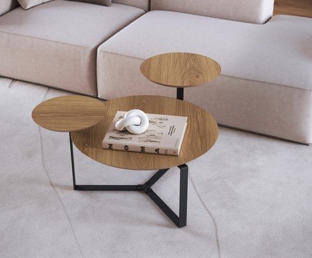 Mesa de Centro Três Tampos Chanfrada Orgânica Hanover e Preto | Westwing
