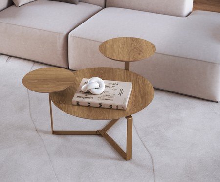 Mesa de Centro Três Tampos Chanfrada Orgânica Hanover e Dourado | Westwing
