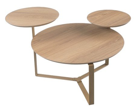 Mesa de Centro Três Tampos Chanfrada Orgânica Hanover e Dourado | Westwing