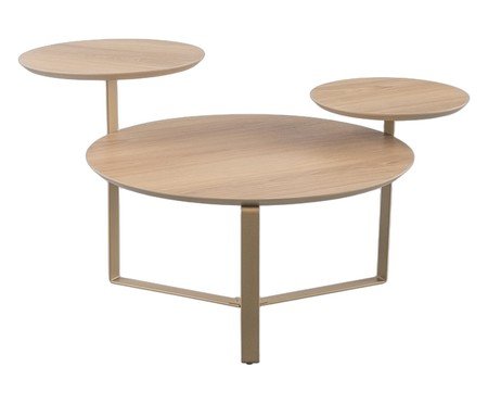 Mesa de Centro Três Tampos Chanfrada Orgânica Hanover e Dourado | Westwing