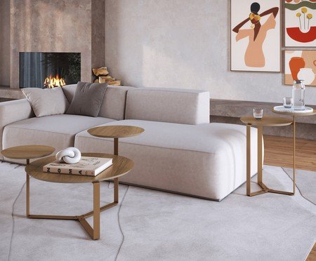 Mesa de Centro Três Tampos Chanfrada Orgânica Hanover e Dourado | Westwing