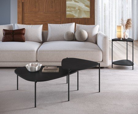 Mesa Lateral Com Prateleira Orgânica Nero e Preto | Westwing