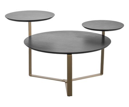 Mesa de Centro Três Tampos Chanfrada Orgânica Nero e Dourado | Westwing
