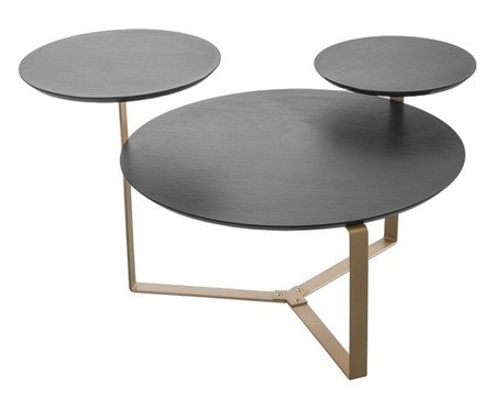 Mesa de Centro Três Tampos Chanfrada Orgânica Nero e Dourado | Westwing