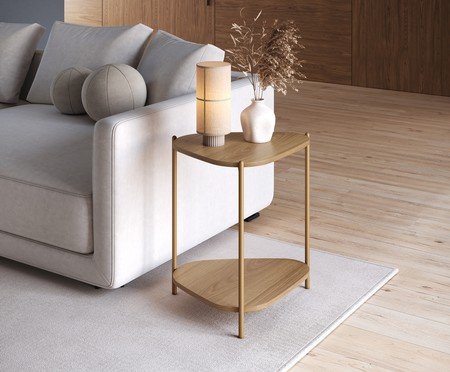 Mesa Lateral Com Prateleira Orgânica Hanover e Dourado | Westwing