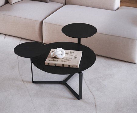 Mesa de Centro Três Tampos Chanfrada Orgânica Nero e Preto | Westwing