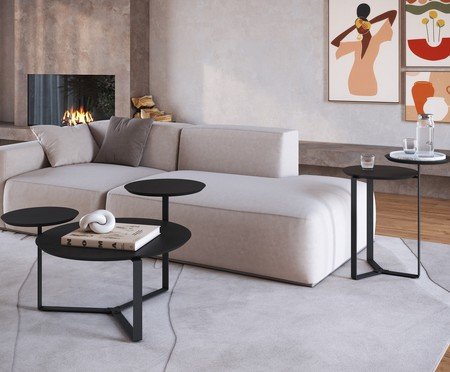 Mesa de Centro Três Tampos Chanfrada Orgânica Nero e Preto | Westwing