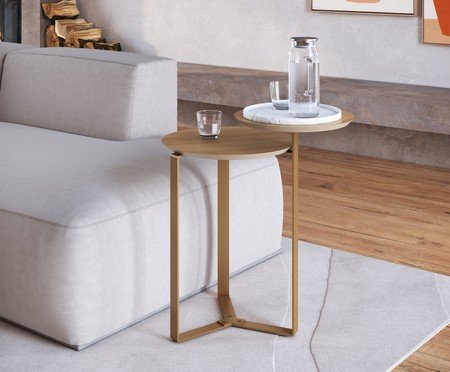 Mesa de Centro Dois Tampos Chanfrada Orgânica Hanover e Dourado | Westwing