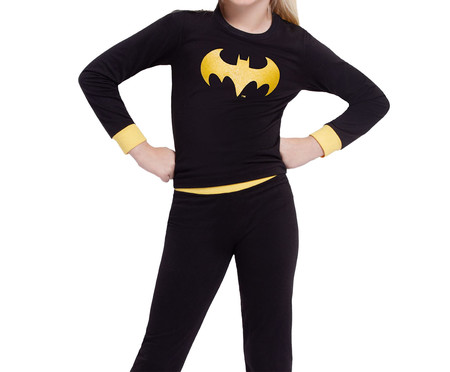 Pijama Manga Longa Batgirl com Arquinho de Orelhas Preto