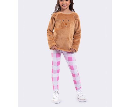 Pijama Manga Longa Infantil com Legging Ursinho Marrom | Westwing