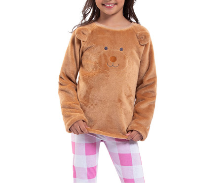 Pijama Manga Longa Infantil com Legging Ursinho Marrom