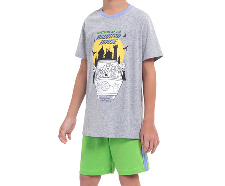 Pijama Manga Curta Masculino Infantil Scooby-Doo Haunted House Mescla