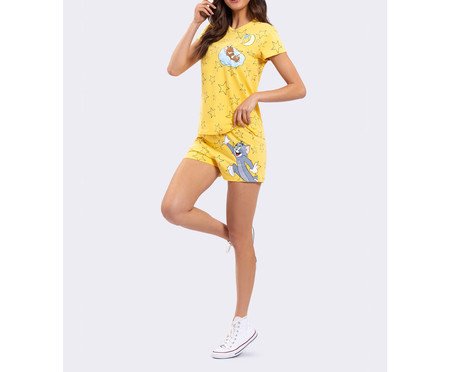 Pijama Manga Curta Tom And Jerry Bons Sonhos Amarela | Westwing