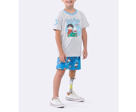 Pijama Manga Curta Masculino Infantil Plataforma 9 e 3 Quartos Mescla | Westwing