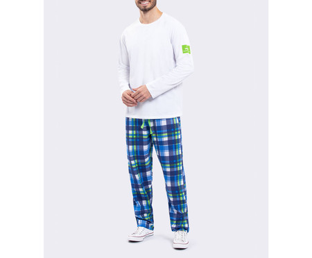 Pijama Manga Longa Adulto Masculino Xadrez Azul Branca | WestwingNow