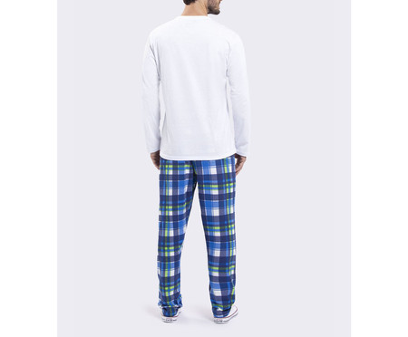 Pijama Manga Longa Adulto Masculino Xadrez Azul Branca | WestwingNow