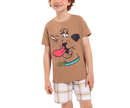 Pijama Manga Curta Masculino Infantil Scooby-Doo Marrom