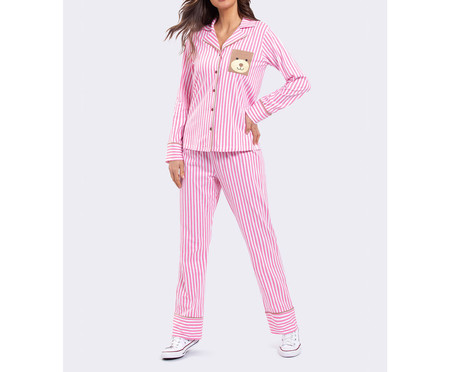 Pijama Manga Longa Aberto Americano Bear Hug Rosa | WestwingNow