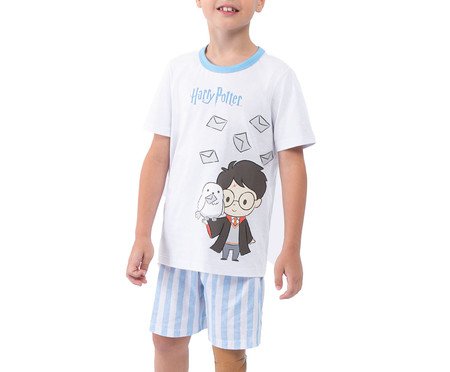 Pijama Manga Curta Masculino Infantil Hogwarts Letter Branco | Westwing