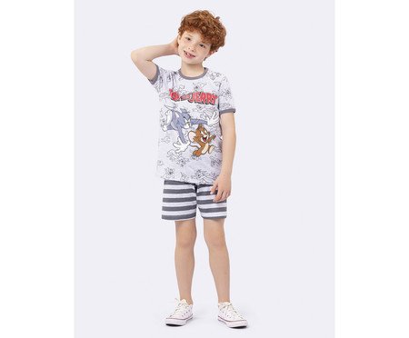 Pijama Manga Curta Listrado Masculino Infantil Tom And Jerry | Westwing