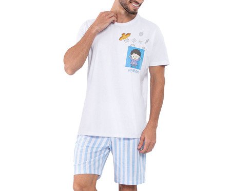 Pijama Manga Curta Masculino Hogwarts Letter Branco | Westwing