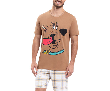 Pijama Manga Curta Masculino Adulto Scooby-Doo Marrom