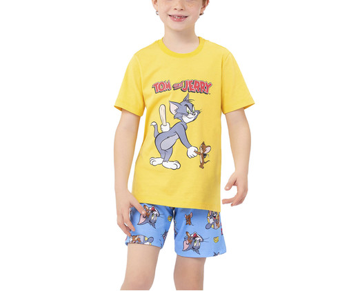 Pijama Manga Curta Masculino Infantil Amarela Tom And Jerry, Colorido | WestwingNow