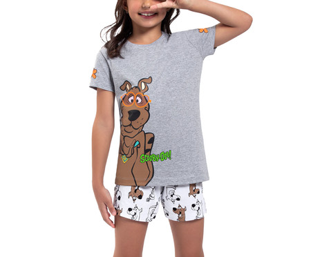 Pijama Manga Curta Infantil Mescla Scooby-Doo Cinza