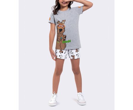 Pijama Manga Curta Infantil Mescla Scooby-Doo Cinza | Westwing