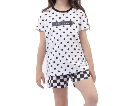 Pijama Manga Curta Infantil Preto e Branco