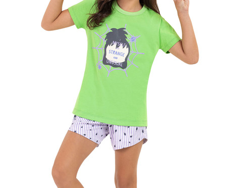 Pijama Manga Curta Infantil Strange And Unusual Verde