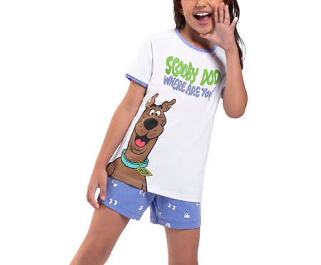 Pijama Manga Curta Infantil Scooby-Doo, Cadê Você? Branca