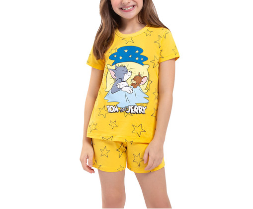 Pijama Manga Curta Infantil Tom And Jerry Bons Sonhos Amarela, Colorido | WestwingNow