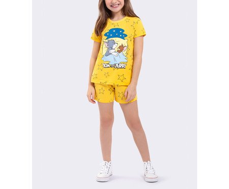 Pijama Manga Curta Infantil Tom And Jerry Bons Sonhos Amarela | Westwing