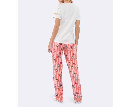Pijama Manga Curta com Calça Hogwarts Letter Marfim | Westwing