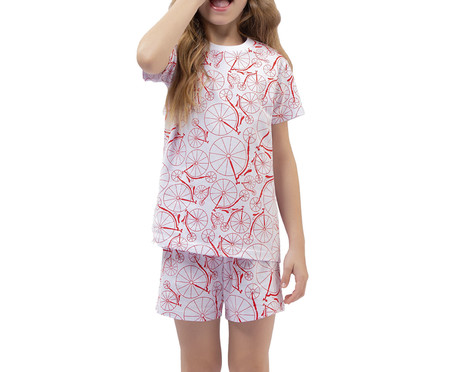 Pijama Manga Curta Infantil Bike Vermelho Branco | WestwingNow