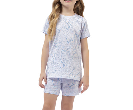 Pijama Manga Curta Infantil Bike Azul Branco | WestwingNow