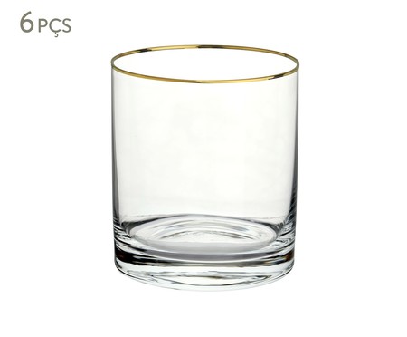 Jogo de Copos Baixos em Cristal Ecológico Barware Gold Rim