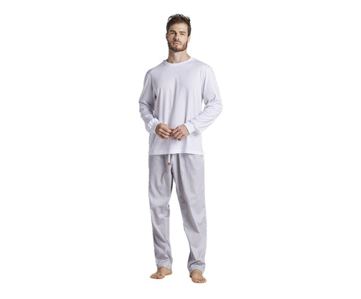 Pijama Longo Cinza e Branco, Colorido | WestwingNow