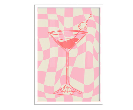 Quadro Dry Martini Pink A3 com Moldura Branca