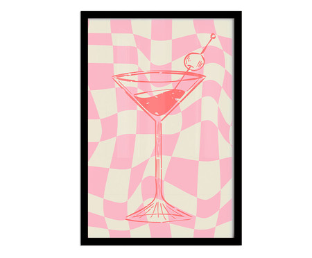 Quadro Dry Martini Pink A2 com Moldura Preta