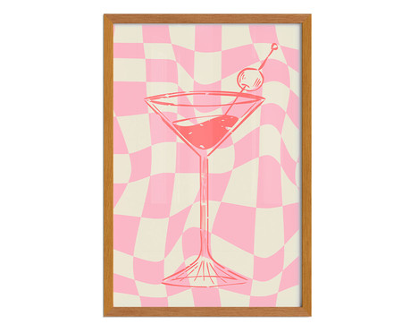 Quadro Dry Martini Pink A3 com Moldura em Madeira