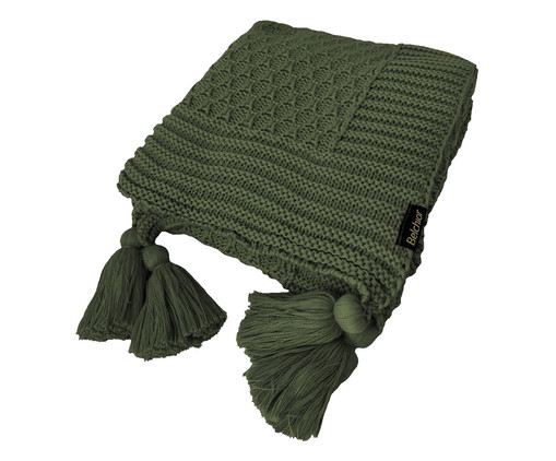 Manta Peseira com Tassel Verde Militar, Verde | WestwingNow