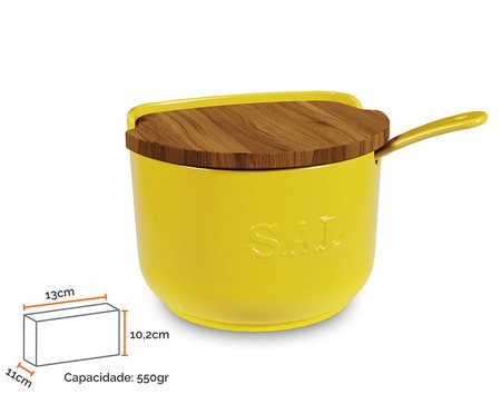 Saleiro de Cerâmica com Colher e Tampa de Madeira Amarelo | Westwing