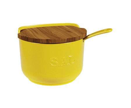 Saleiro de Cerâmica com Colher e Tampa de Madeira Amarelo | Westwing