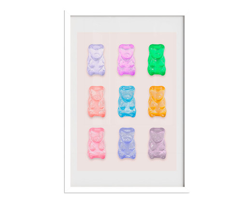 Quadro Gummy Bear A2 com Moldura Branca, Rosa | WestwingNow