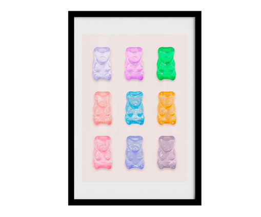 Quadro Gummy Bear A2 com Moldura Preta, Rosa | WestwingNow