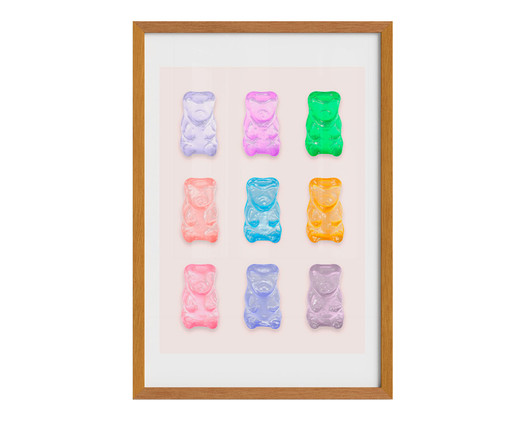 Quadro Gummy Bear A2 com Moldura em Madeira, Rosa | WestwingNow